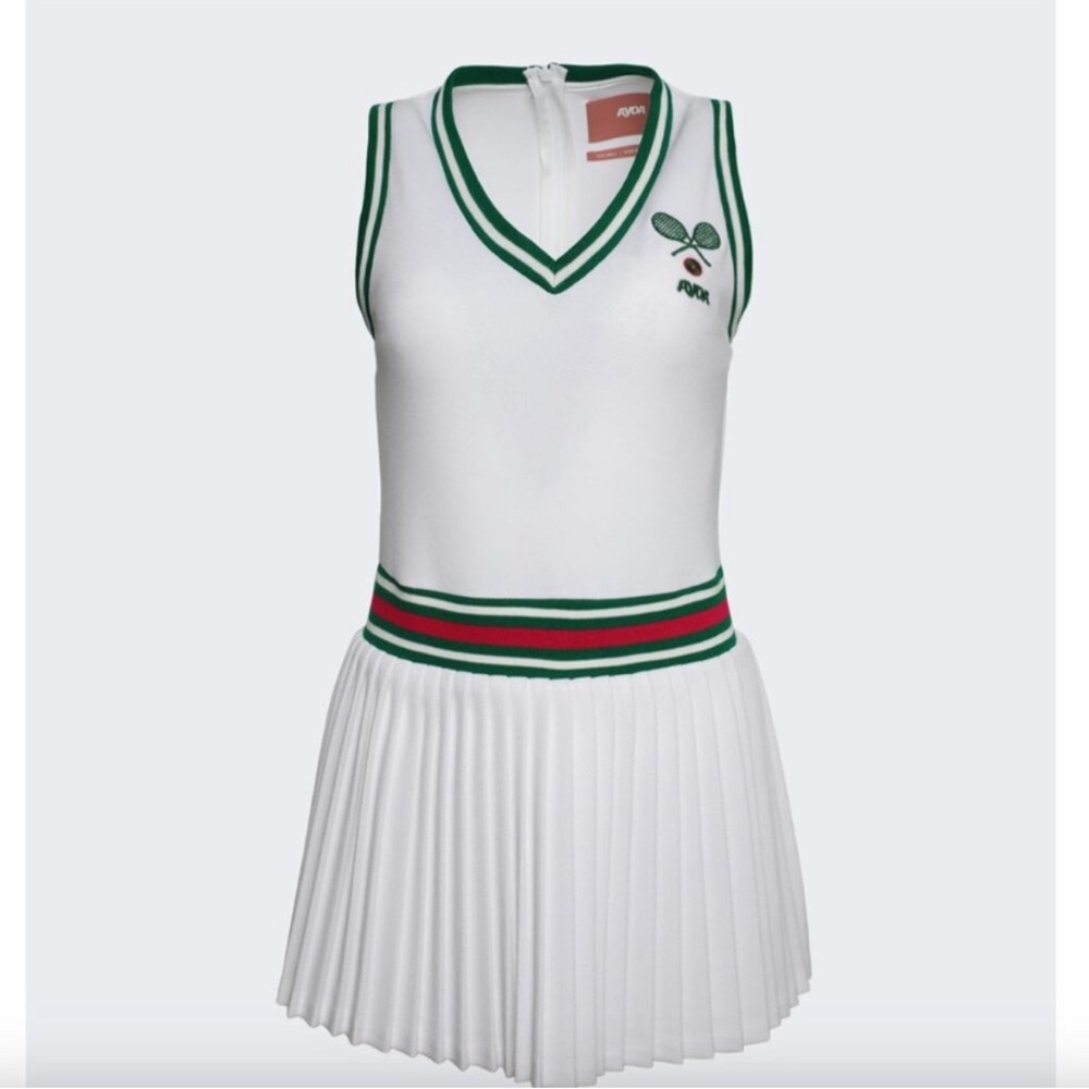 AYDA White Tennis Dress with Green and Red Stripes